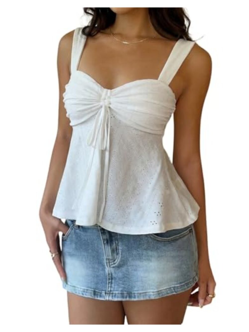 Women's Eyelet Babydoll Tank Top Sweetheart Neck Sleeveless Summer Going Out Top